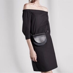 Theory ZIZINNIA Light Poplin OFF SHOULDER Mini Dress Black Women 2 Lightweight‎
